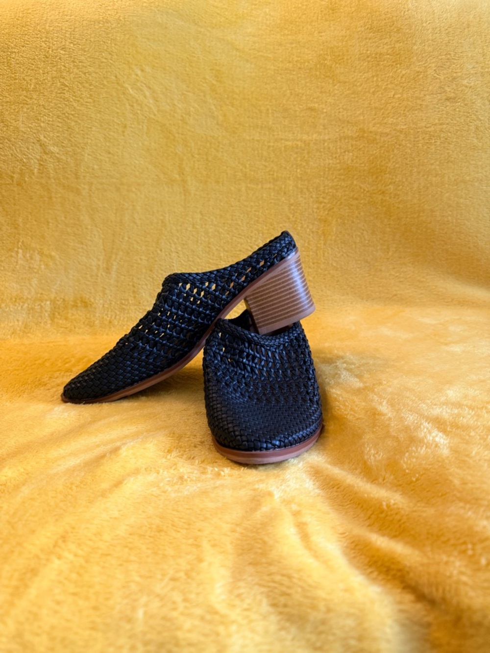 Time and Tru Black Woven Block Heel Mules